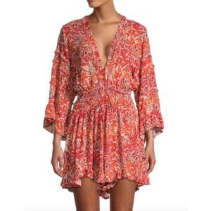 Iro Rhodey Floral Print Lightweight Romper Red Womens Size FR 40 US 8